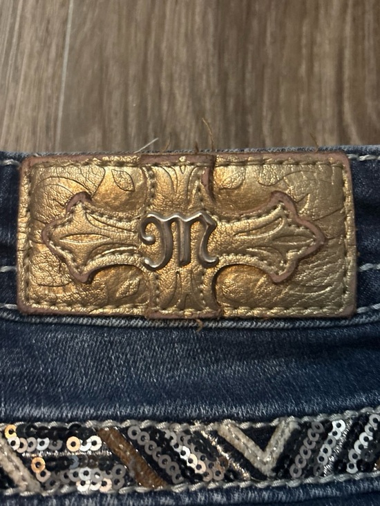 Miss Me Denim - Miss Me Dark Blue Jeans with Gold Embossed Leather Patch
